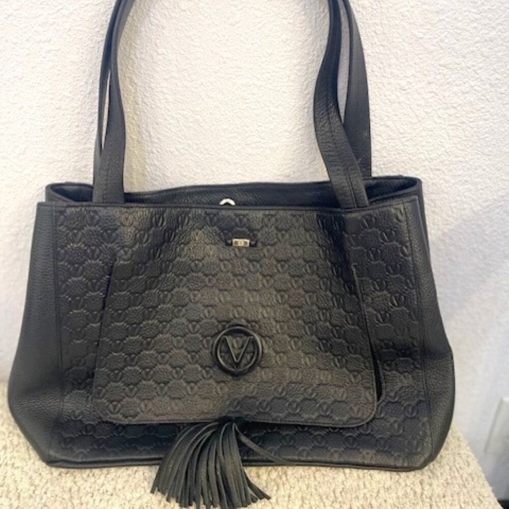 Valentino by Mario Valentino" Ollie Dollaro" Manogram Tote Bag Black Leather